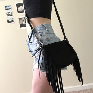 Black Suede Fringe Purse